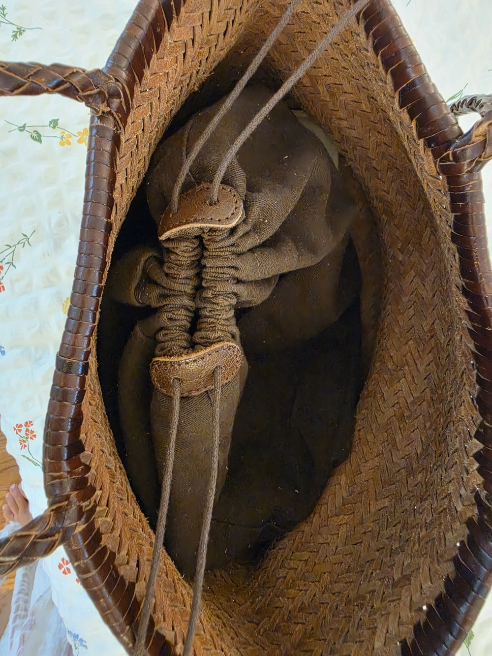 Hand-Woven Italian Full Grain Leather Basket Bag Dragon Diffusion Inspired - Picture 9 of 13